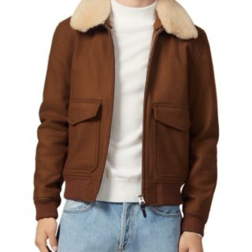 Sandro Tan Bomber Jacket with Removable Collar